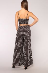 Social Networking Stripe Jumpsuit - Black/White sold by Fashion Nova