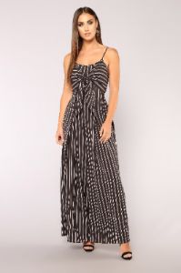 Social Networking Stripe Jumpsuit - Black/White sold by Fashion Nova