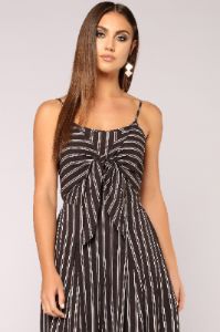 Social Networking Stripe Jumpsuit - Black/White sold by Fashion Nova