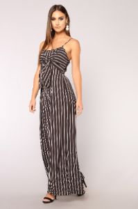 Social Networking Stripe Jumpsuit - Black/White sold by Fashion Nova