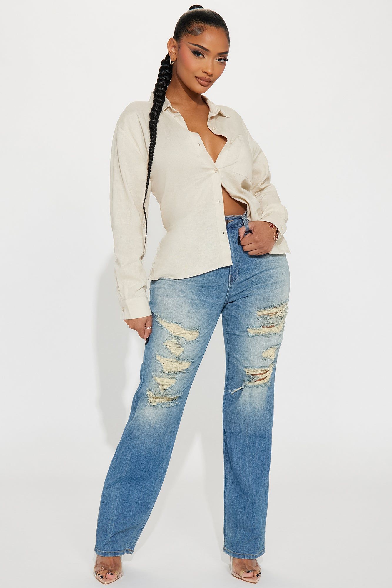 Ollie Linen Shirt - Khaki sold by Fashion Nova product image thumbnail 2