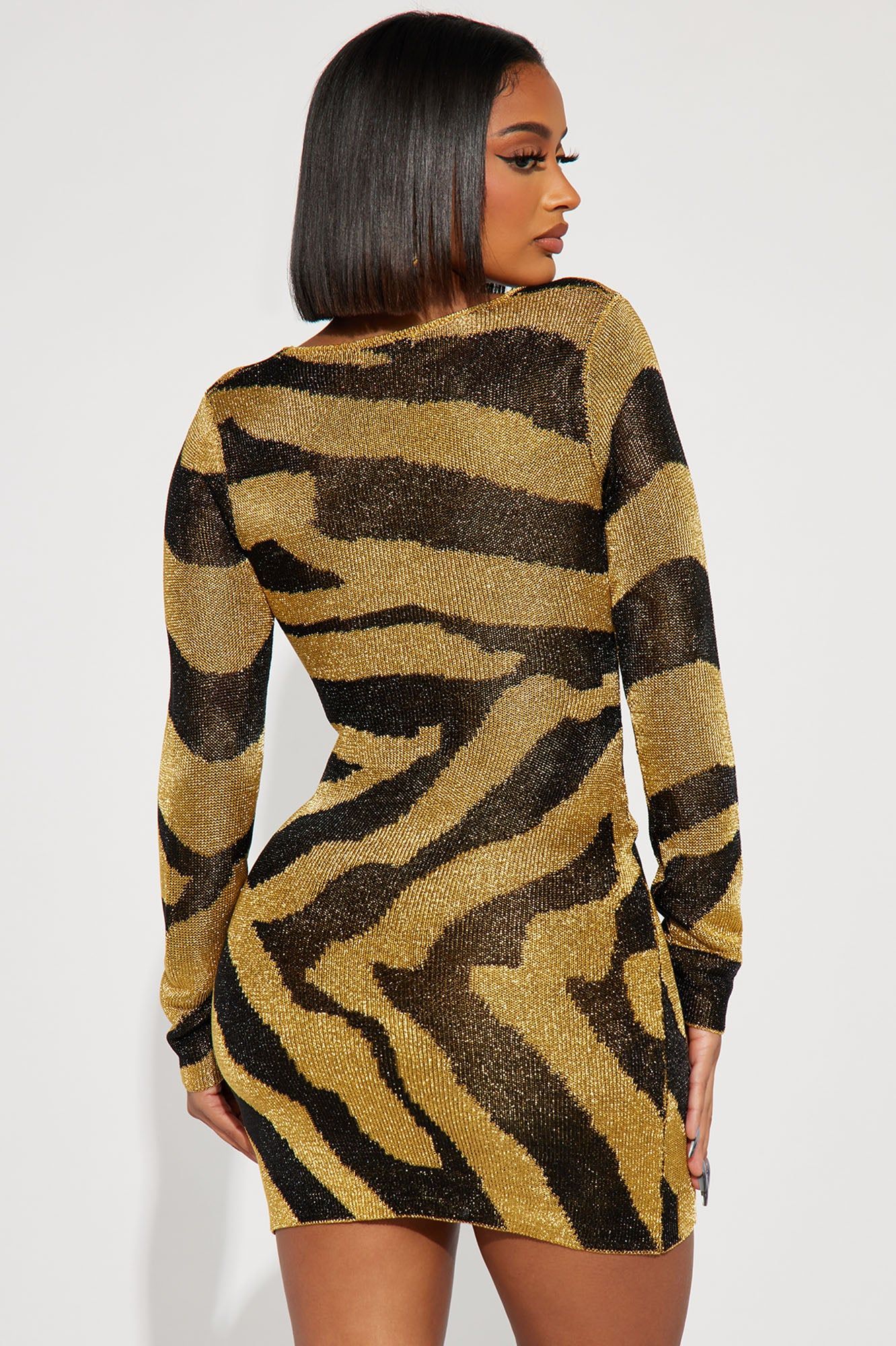 Elsie Metallic Mini Dress - Gold/Black sold by Fashion Nova product image thumbnail 3