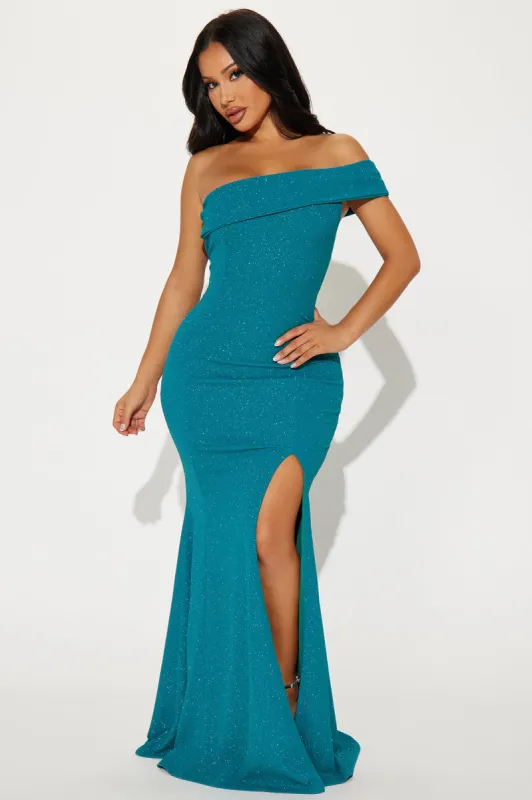 Ashley Glitter Gown - Teal sold by Fashion Nova