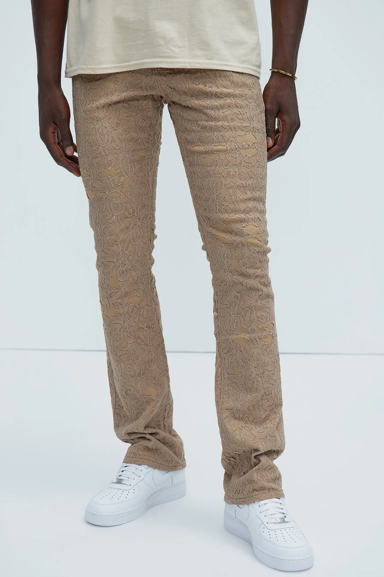 No Trace Just Lace Stacked Skinny Flare Pants - Tan sold by Fashion Nova