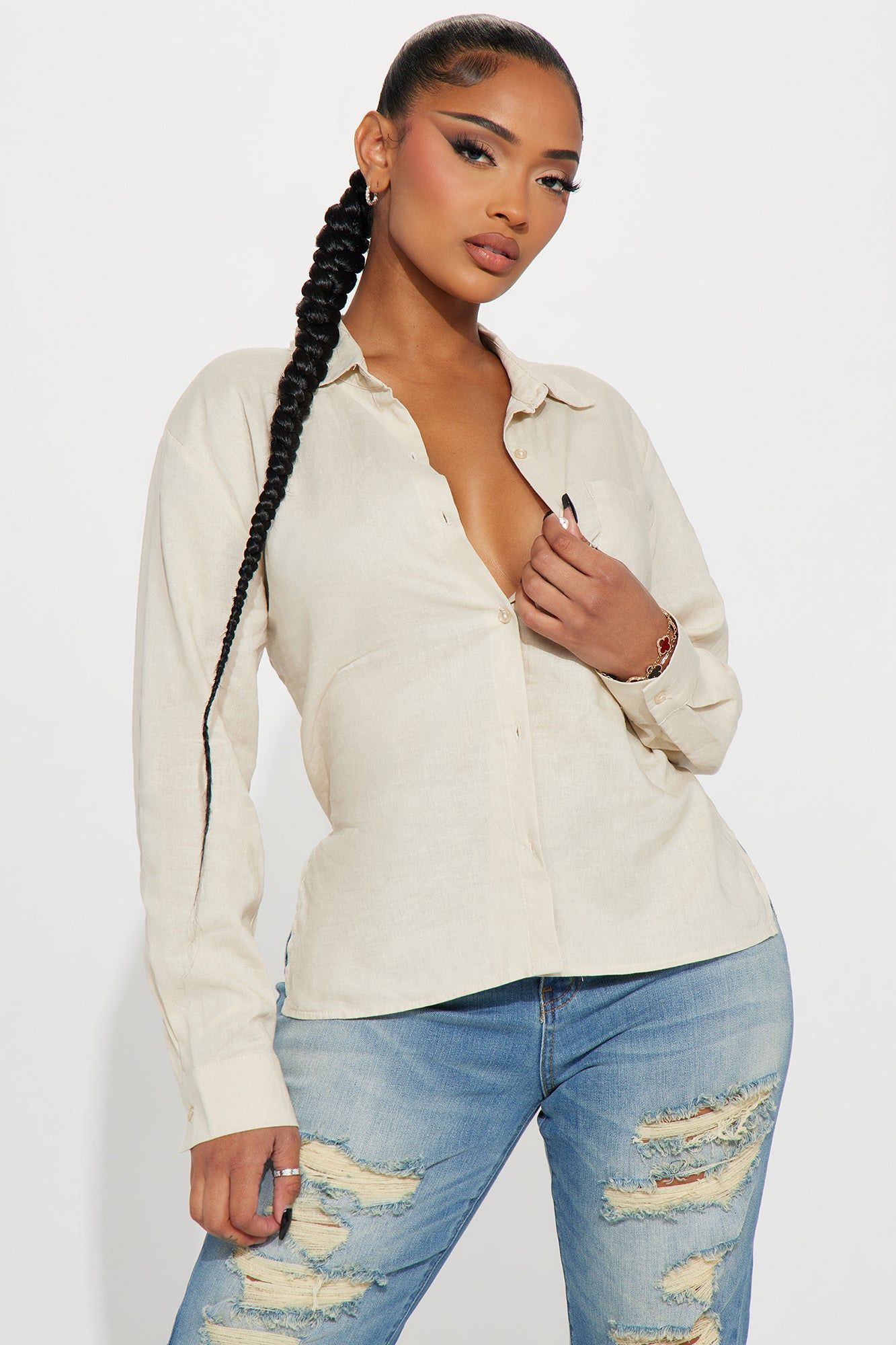 Ollie Linen Shirt - Khaki sold by Fashion Nova