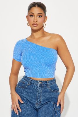 Sammie Washed One Shoulder Top - Blue sold by Fashion Nova