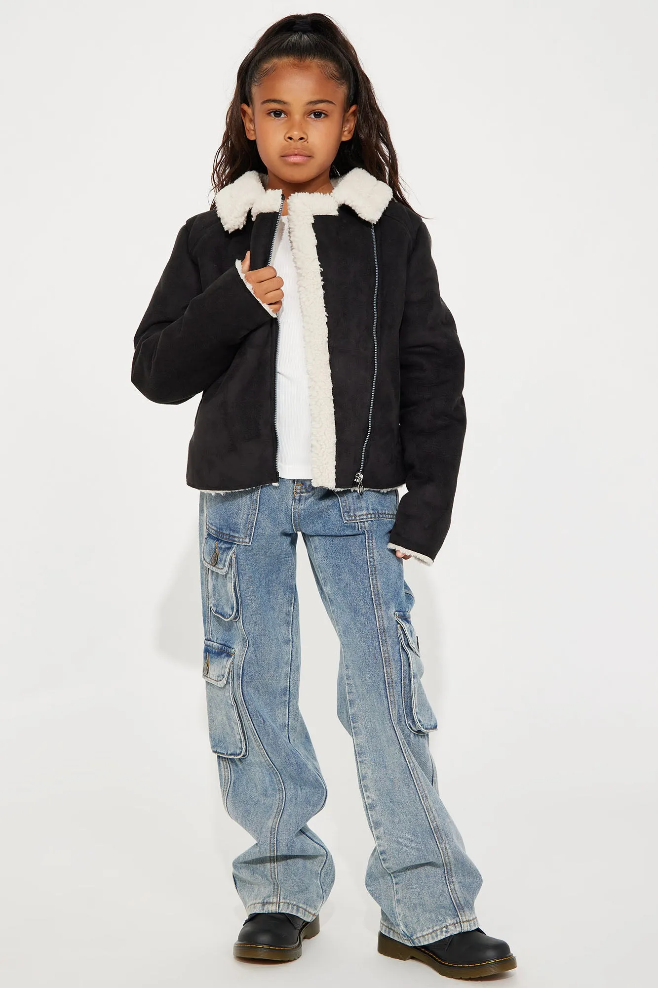 Mini Cold Yet Cute Sherpa Lined Moto Jacket - Black sold by Fashion Nova product image thumbnail 2
