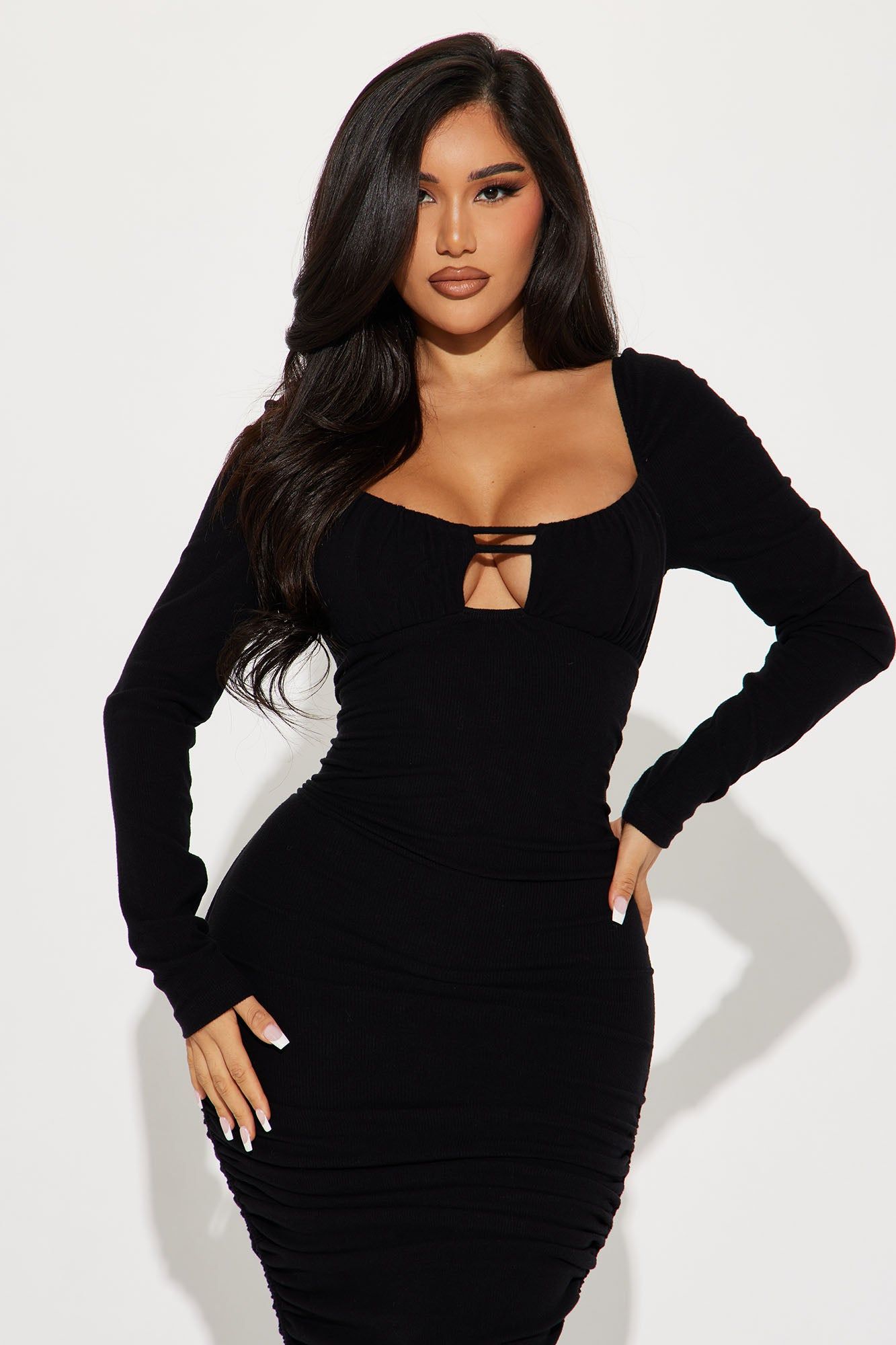 Janie Ruched Midi Dress - Black sold by Fashion Nova product image thumbnail 2