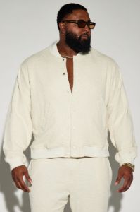 Jordan Textured Varsity Jacket - Off White sold by Fashion Nova