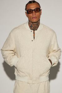 Jordan Textured Varsity Jacket - Off White sold by Fashion Nova
