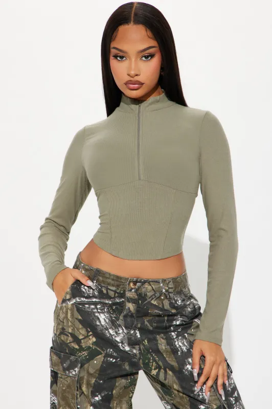 Heather Zip Down Top - Olive sold by Fashion Nova