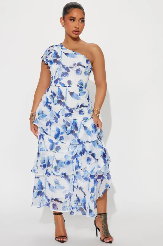Roses Are Red Chiffon Maxi Dress - Blue/combo sold by Fashion Nova