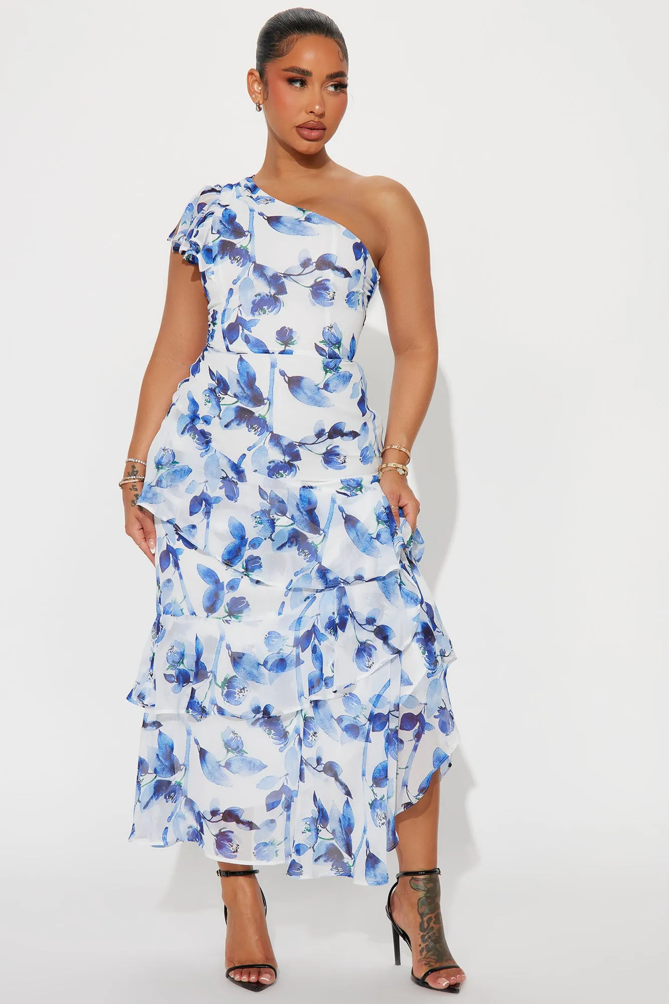 Roses Are Red Chiffon Maxi Dress - Blue/combo sold by Fashion Nova