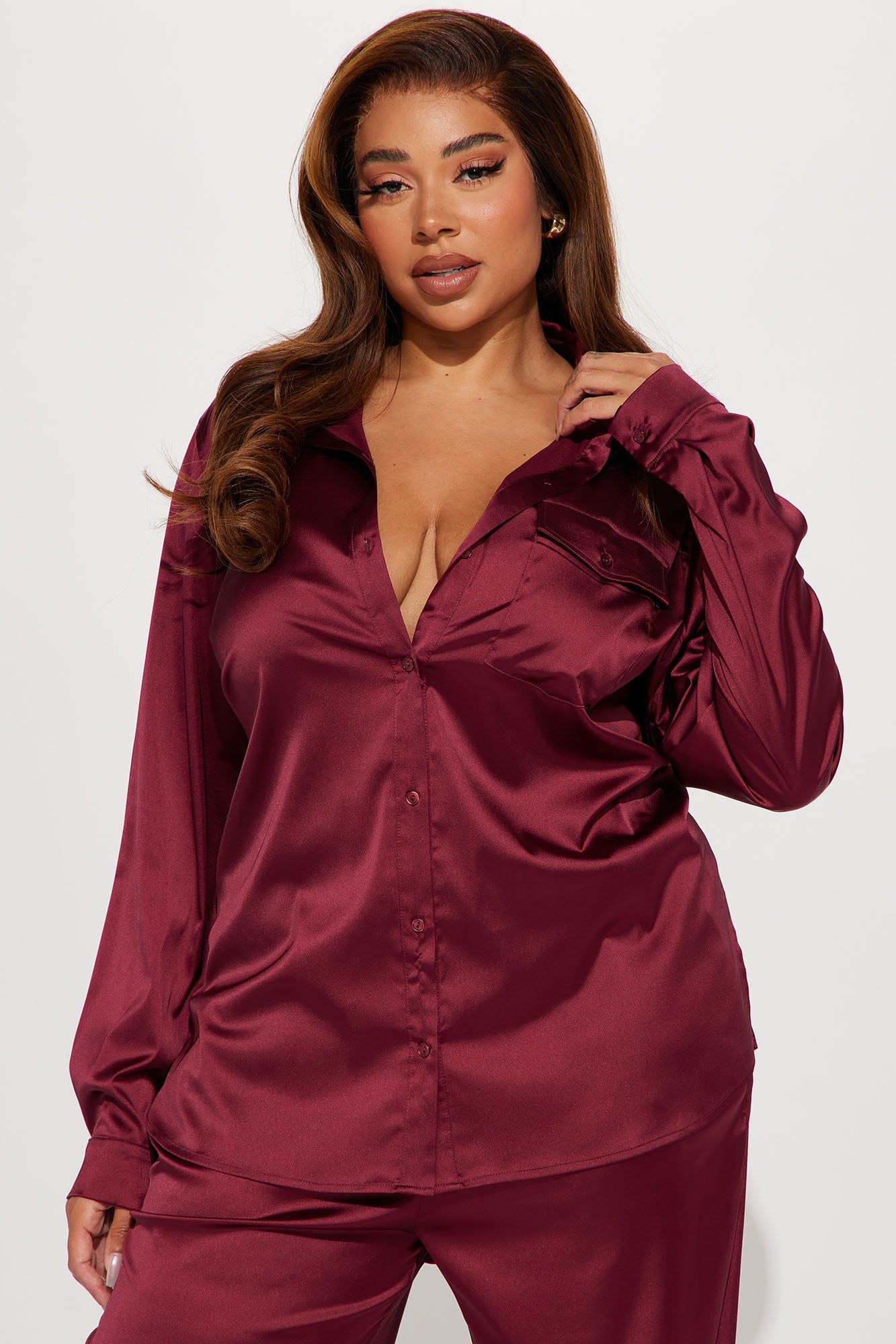 Mila Satin Pant Set - Burgundy sold by Fashion Nova product image thumbnail 5
