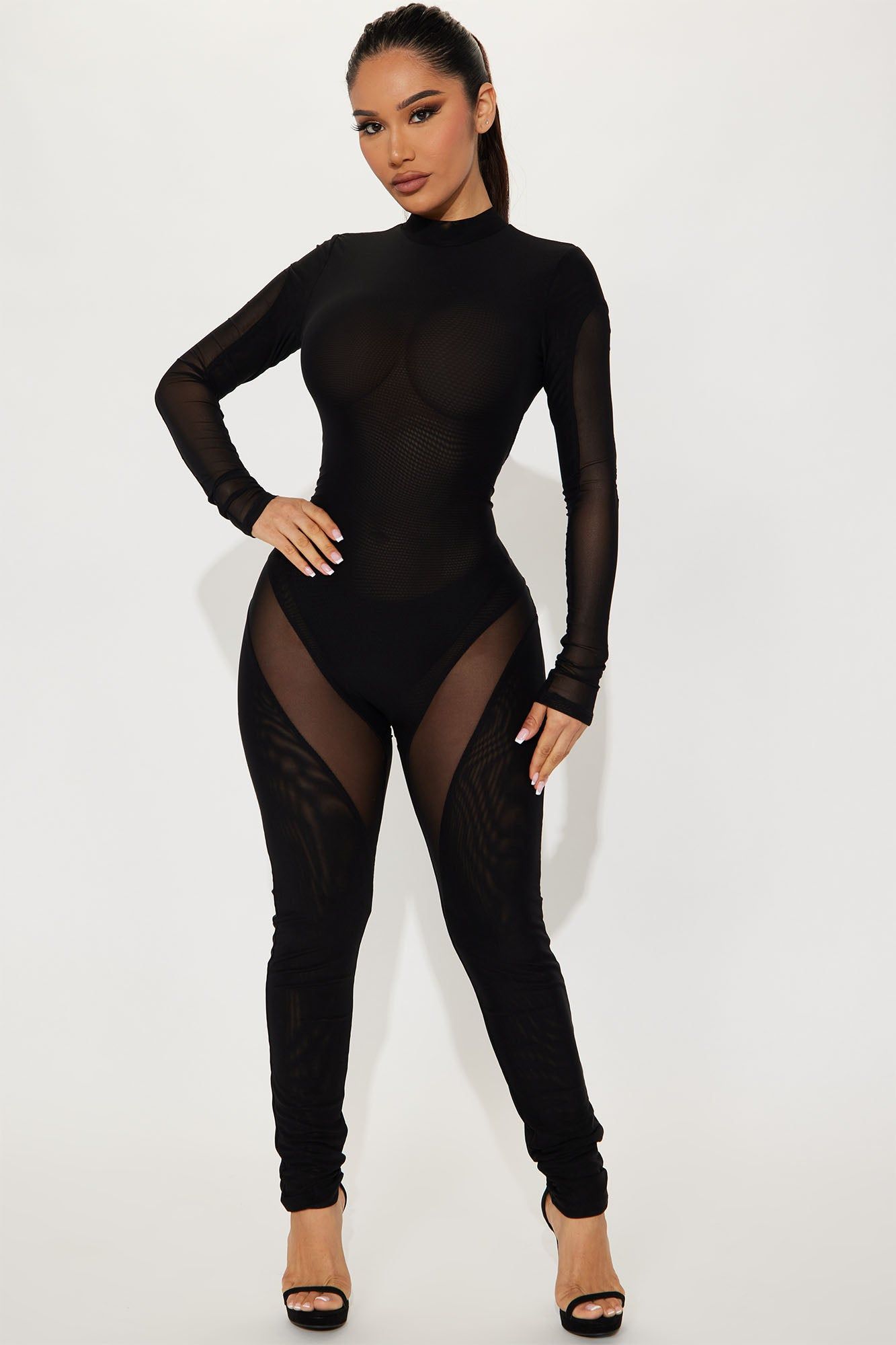 Char Mesh Jumpsuit - Black sold by Fashion Nova