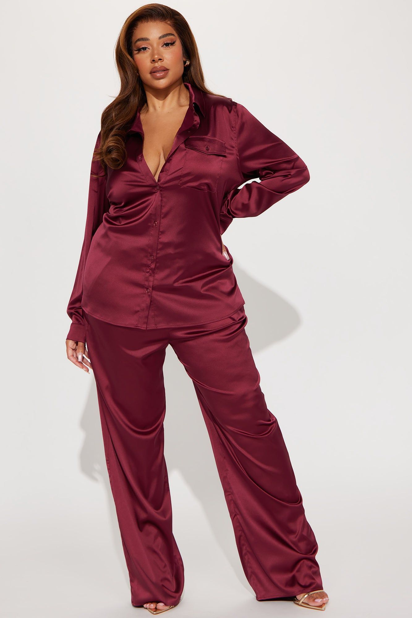 Mila Satin Pant Set - Burgundy sold by Fashion Nova product image thumbnail 4