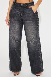Broken Promises Baggy Moto Jeans - Black Wash sold by Fashion Nova