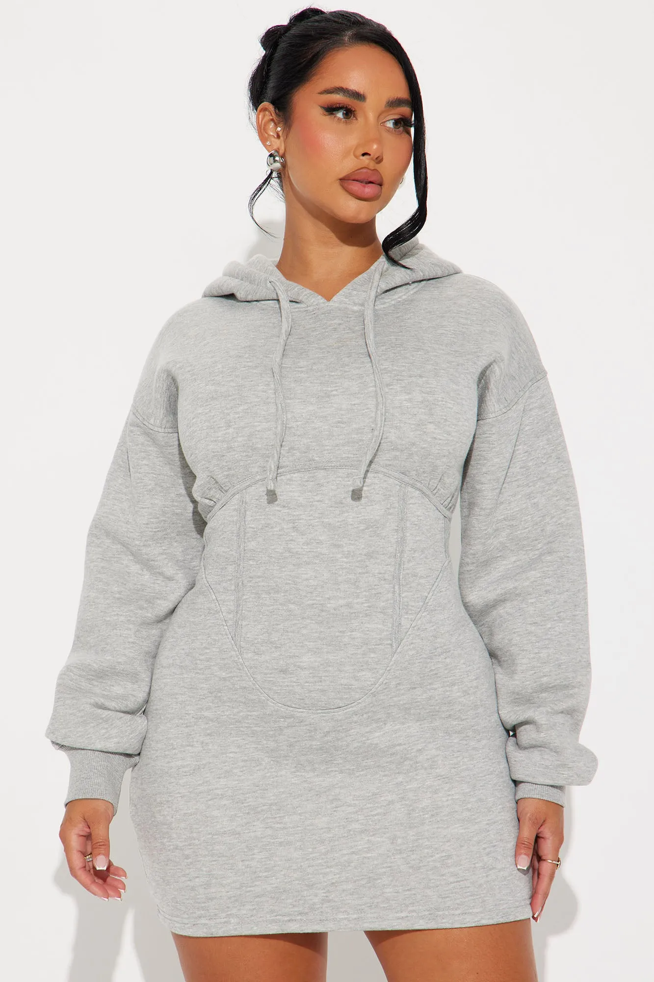 Cool Days Mini Sweatshirt Dress - Heathered Grey sold by Fashion Nova product image thumbnail 2