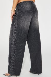 Broken Promises Baggy Moto Jeans - Black Wash sold by Fashion Nova