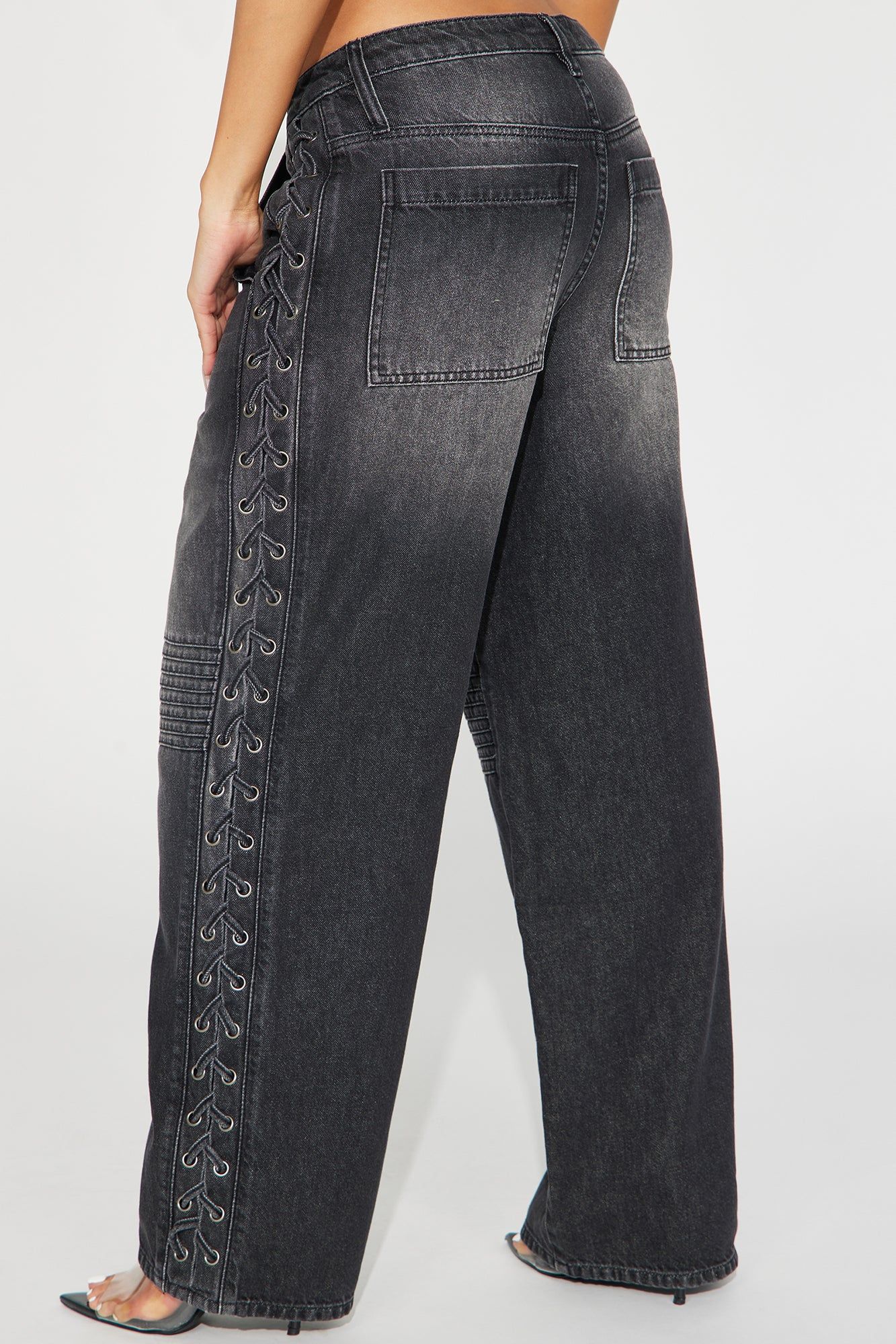 Broken Promises Baggy Moto Jeans - Black Wash sold by Fashion Nova product image thumbnail 4