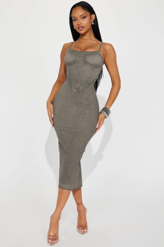 Lizette Midi Dress - Grey sold by Fashion Nova