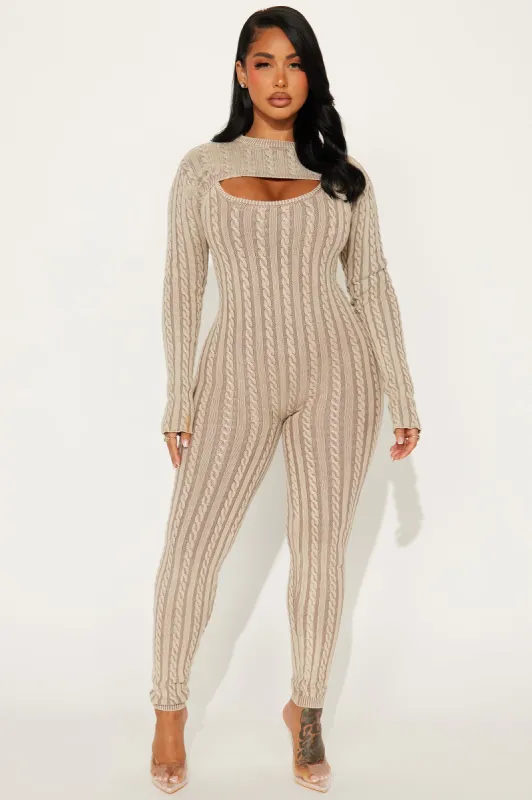 Kaycee Washed Sweater Jumpsuit Set - Grey made by Fashion Nova