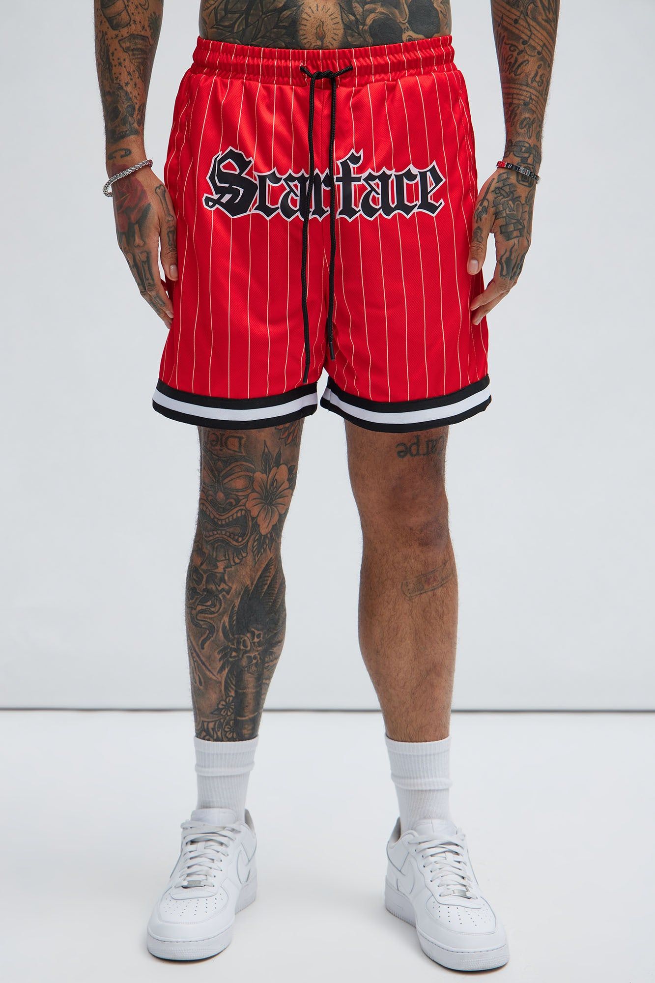 Scarface Pinstripe Shorts - Red sold by Fashion Nova product image thumbnail 4