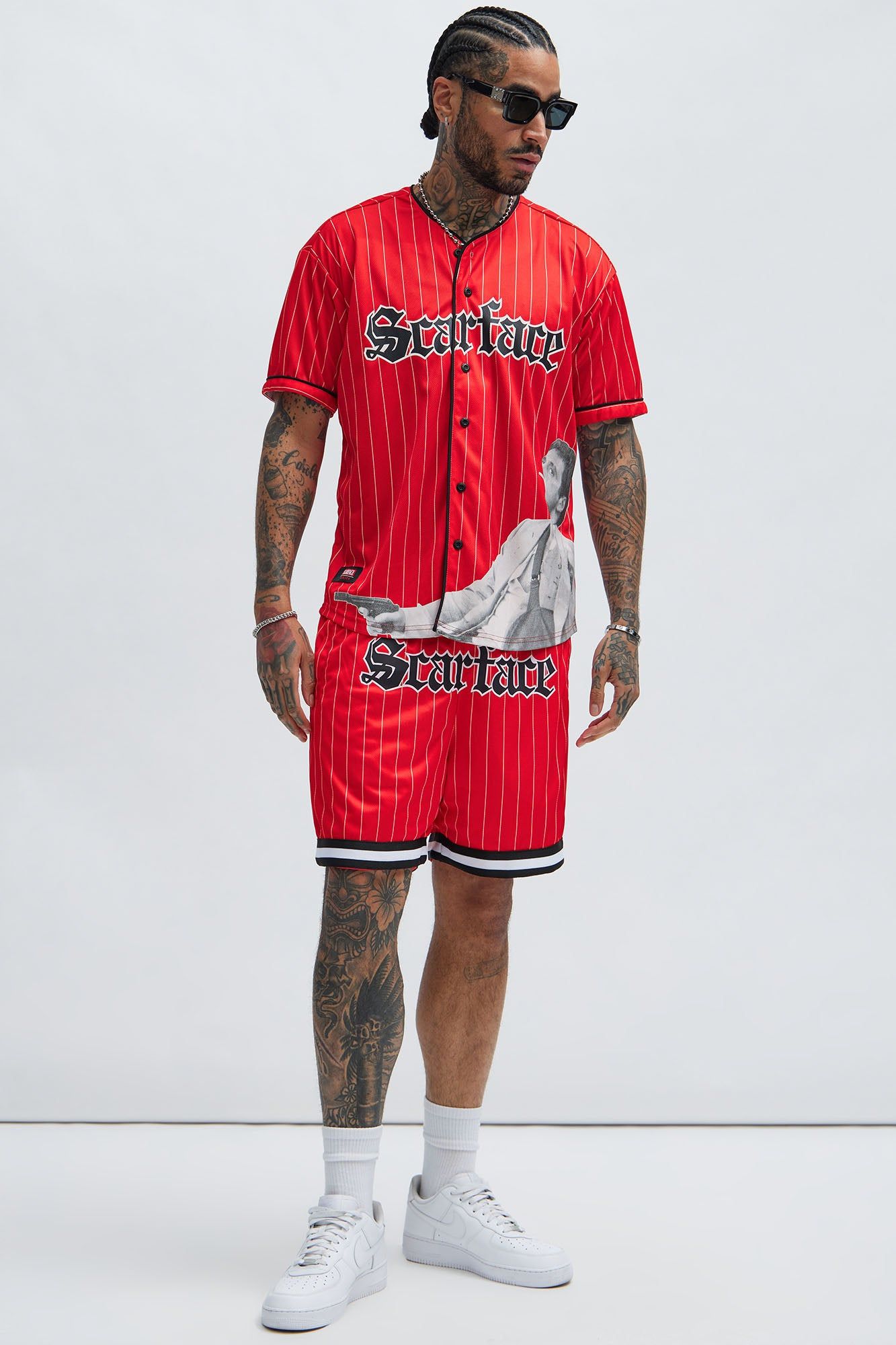 Scarface Pinstripe Shorts - Red sold by Fashion Nova product image thumbnail 2