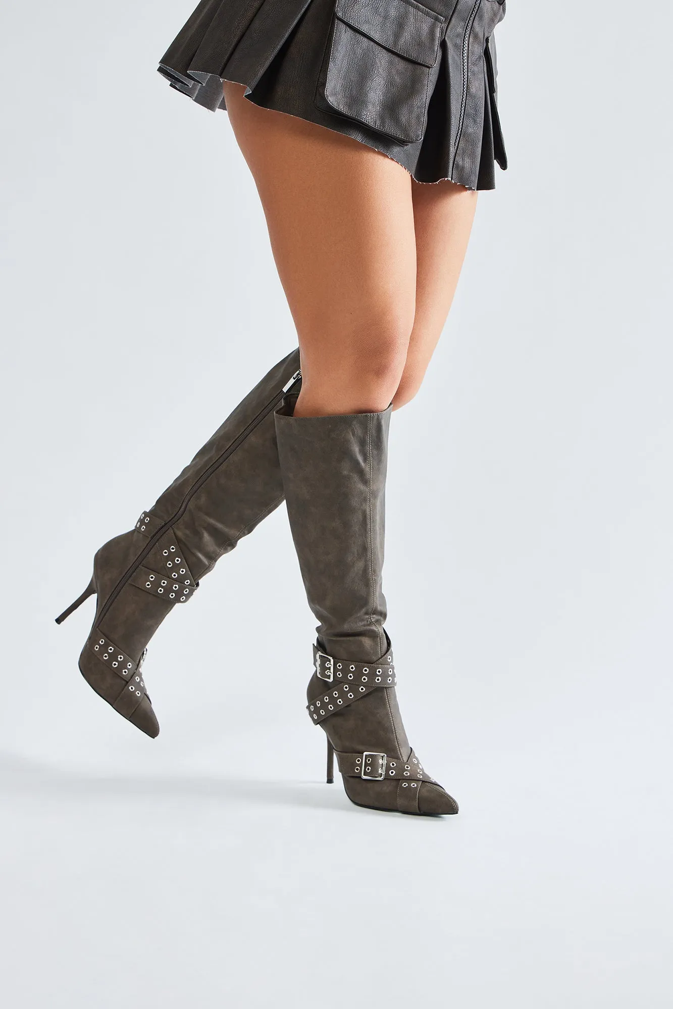 London Buckle Knee High Boots - Charcoal sold by Fashion Nova product image thumbnail 2