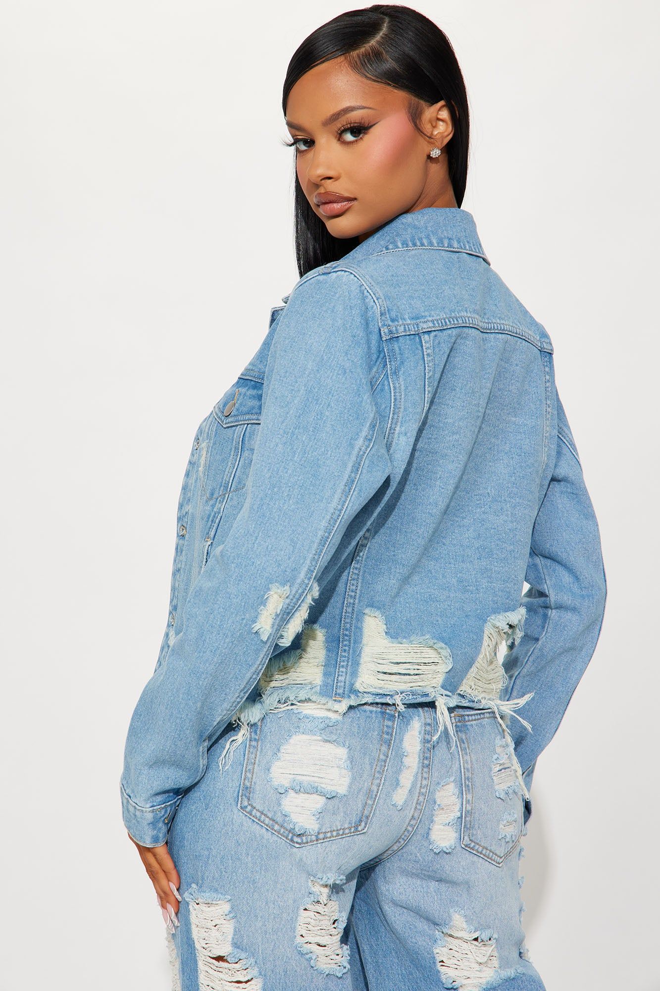 More Drama Ripped Non Stretch Denim Jacket - Light Wash sold by Fashion Nova product image thumbnail 3