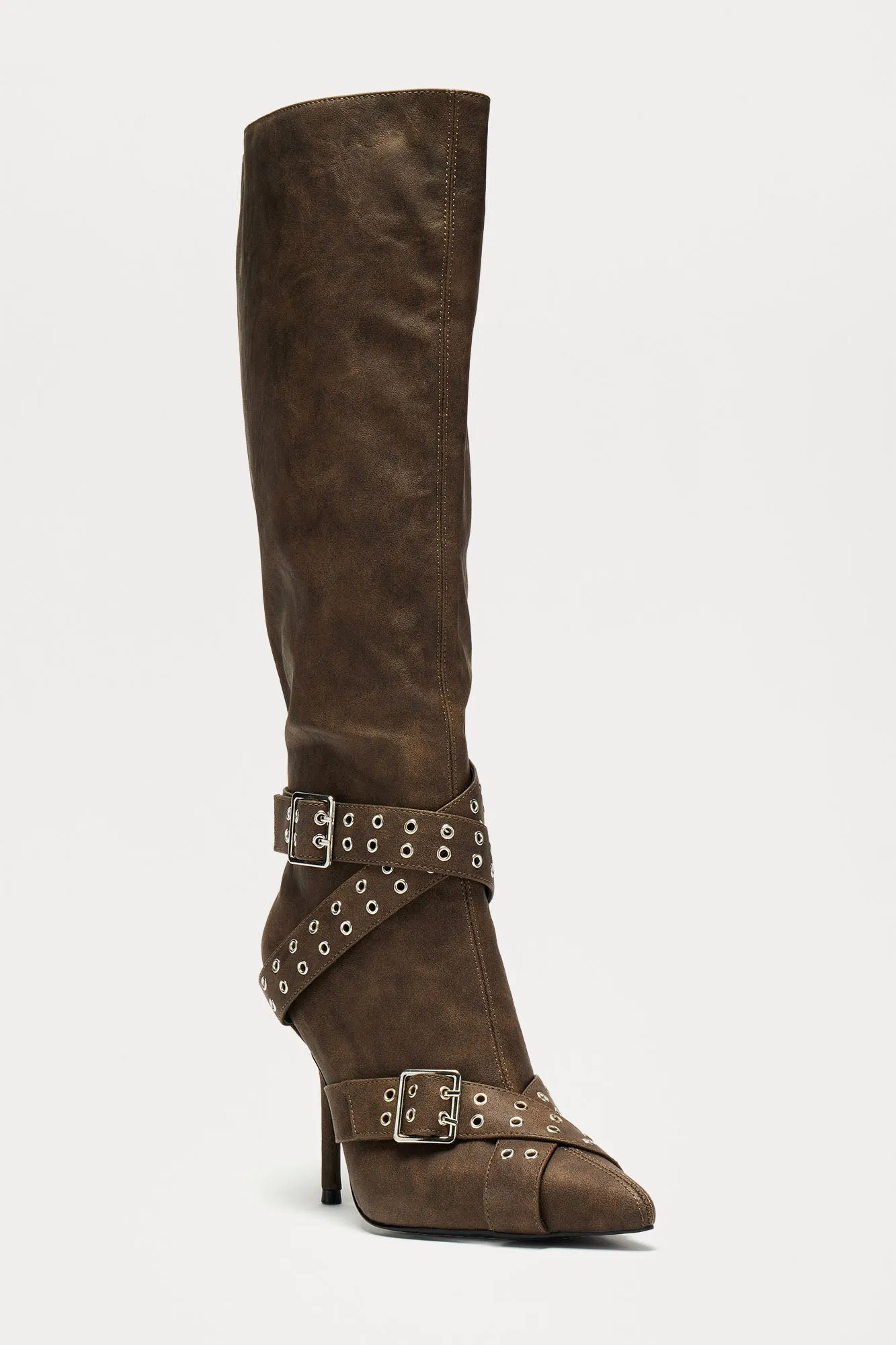 London Buckle Knee High Boots - Charcoal sold by Fashion Nova product image thumbnail 3