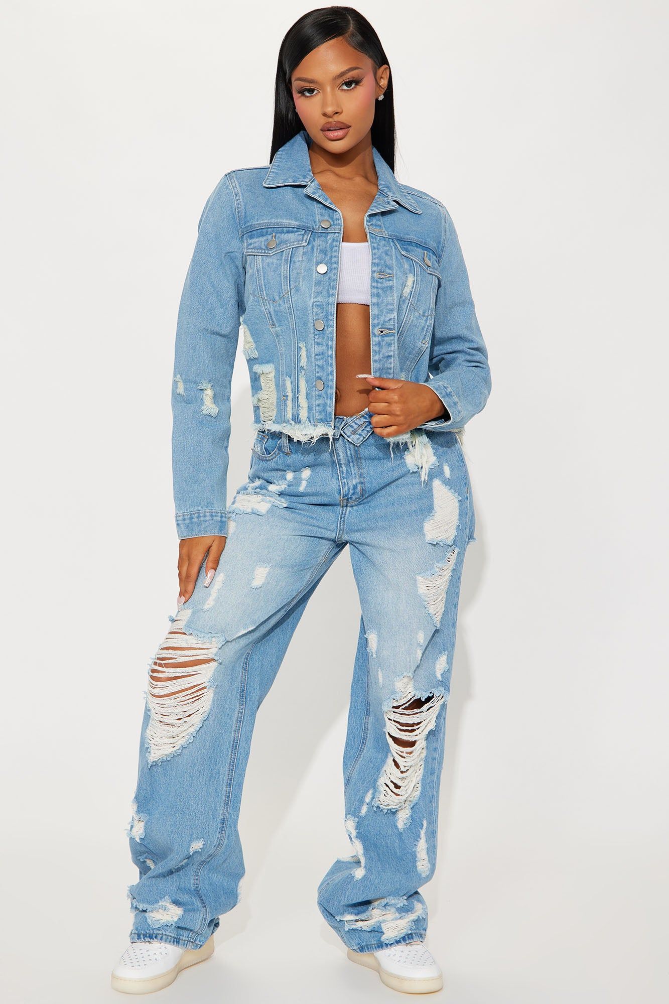 More Drama Ripped Non Stretch Denim Jacket - Light Wash sold by Fashion Nova product image thumbnail 2