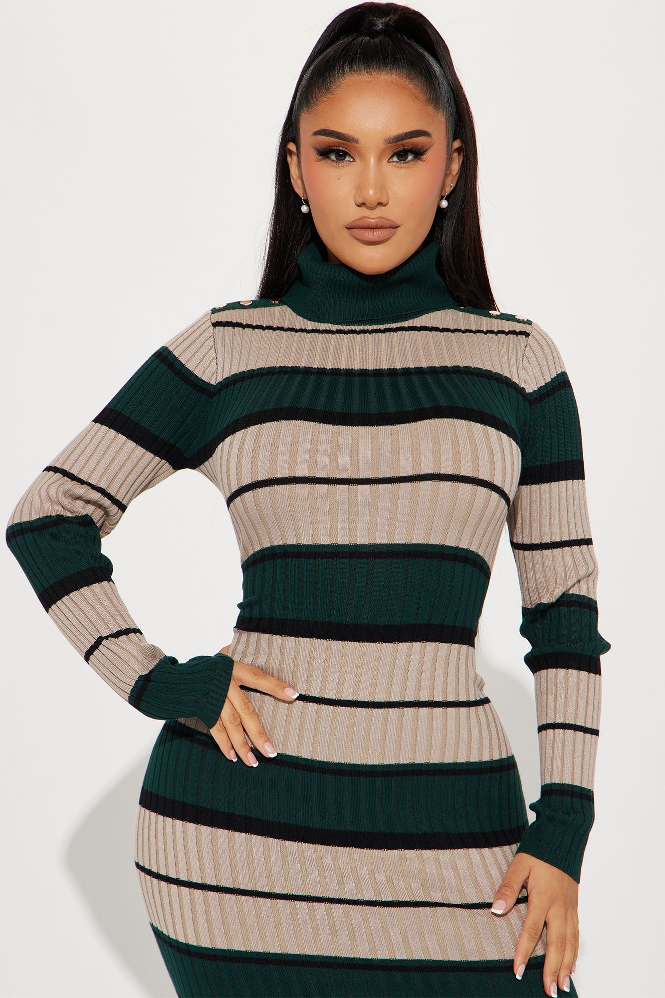All Striped Up Ribbed Midi Dress - Green/combo sold by Fashion Nova product image thumbnail 2