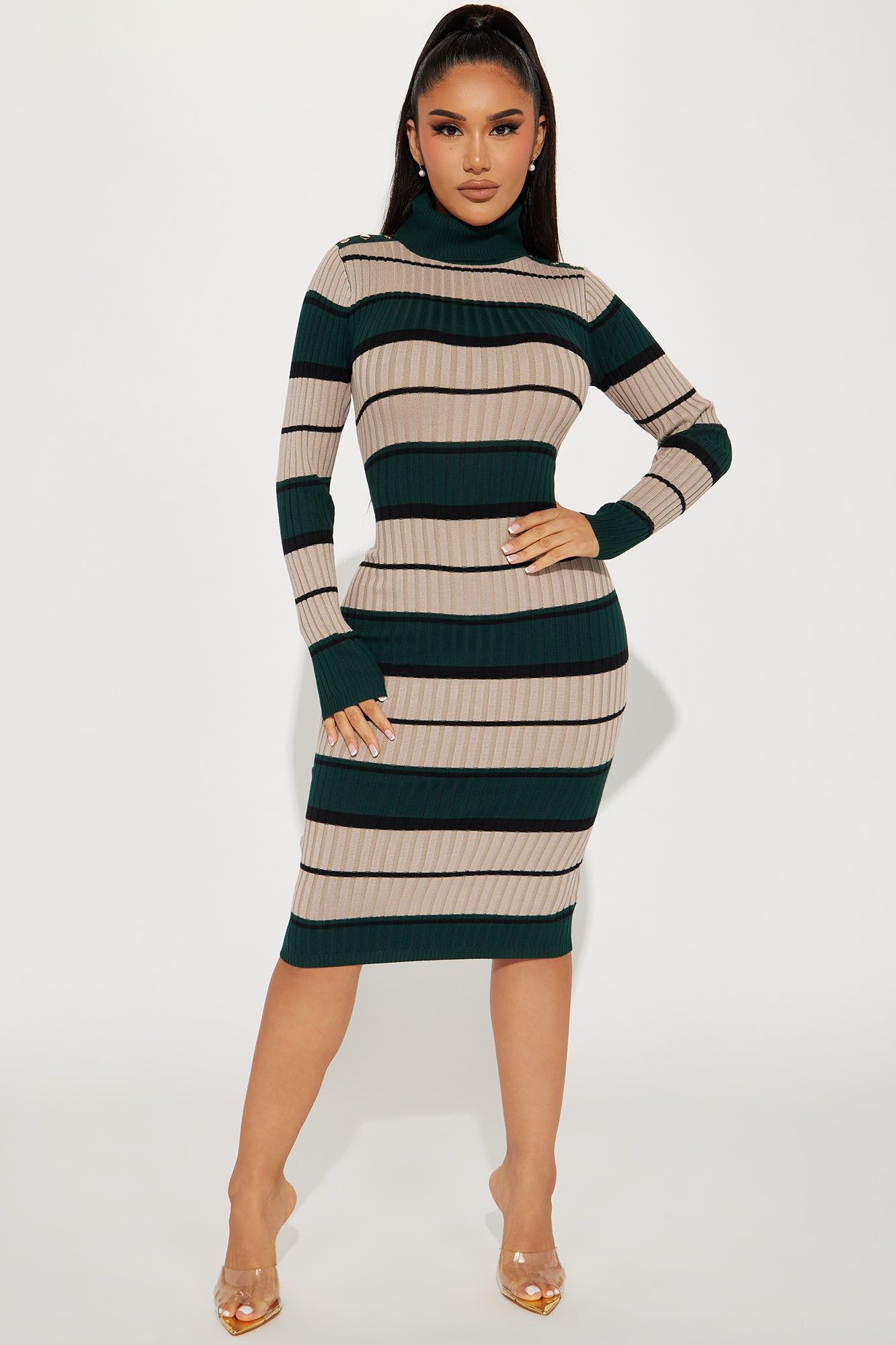 All Striped Up Ribbed Midi Dress - Green/combo sold by Fashion Nova