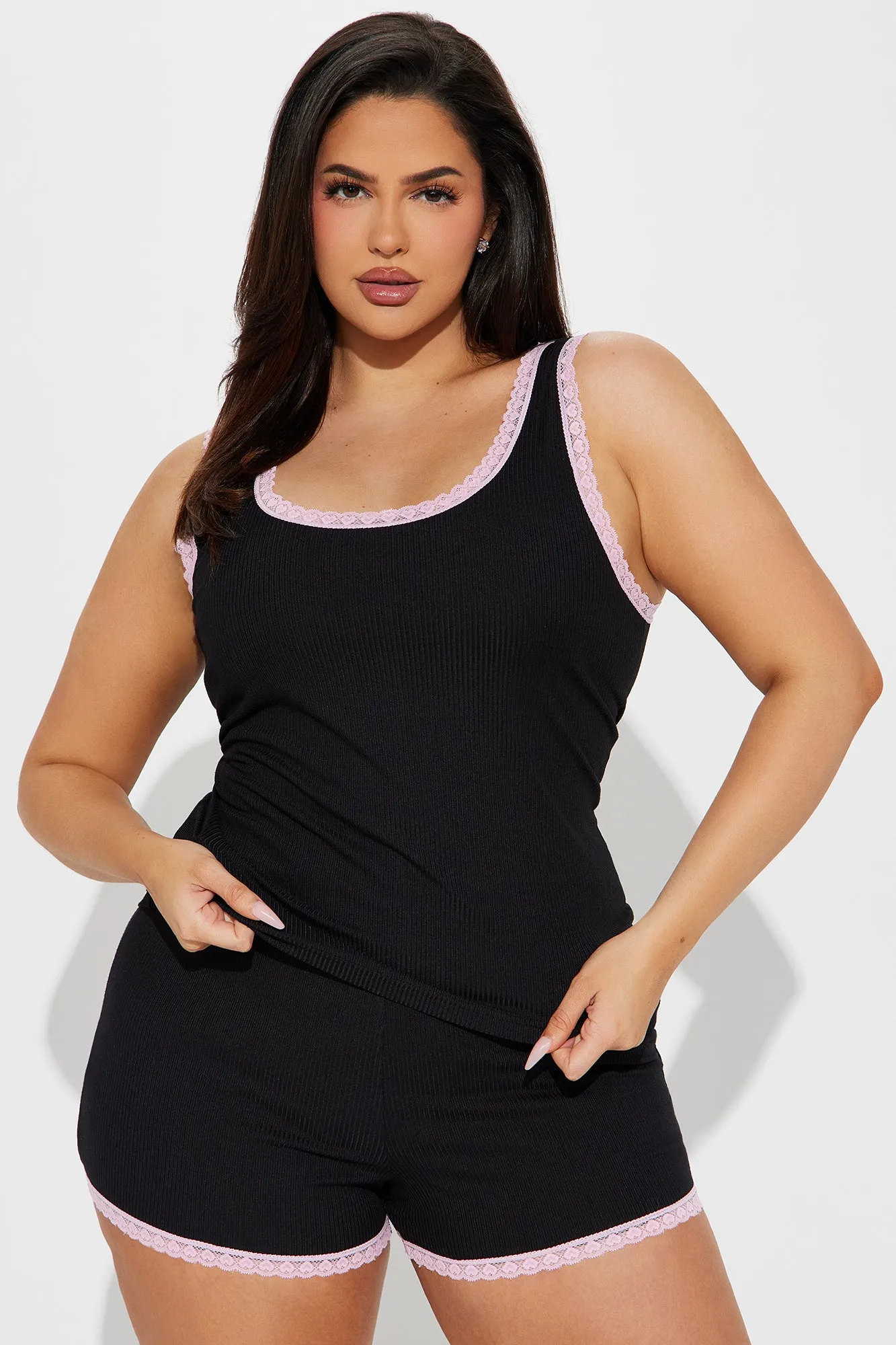 Nap Time Ribbed PJ Short Set - Black/Pink sold by Fashion Nova product image thumbnail 4