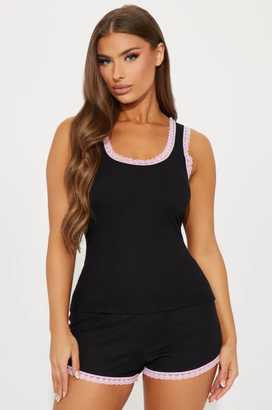 Nap Time Ribbed PJ Short Set - Black/Pink sold by Fashion Nova