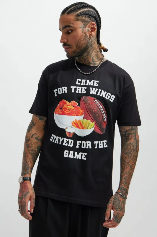 Came For The Wings Stayed For The Game Short Sleeve Tee - Black sold by Fashion Nova