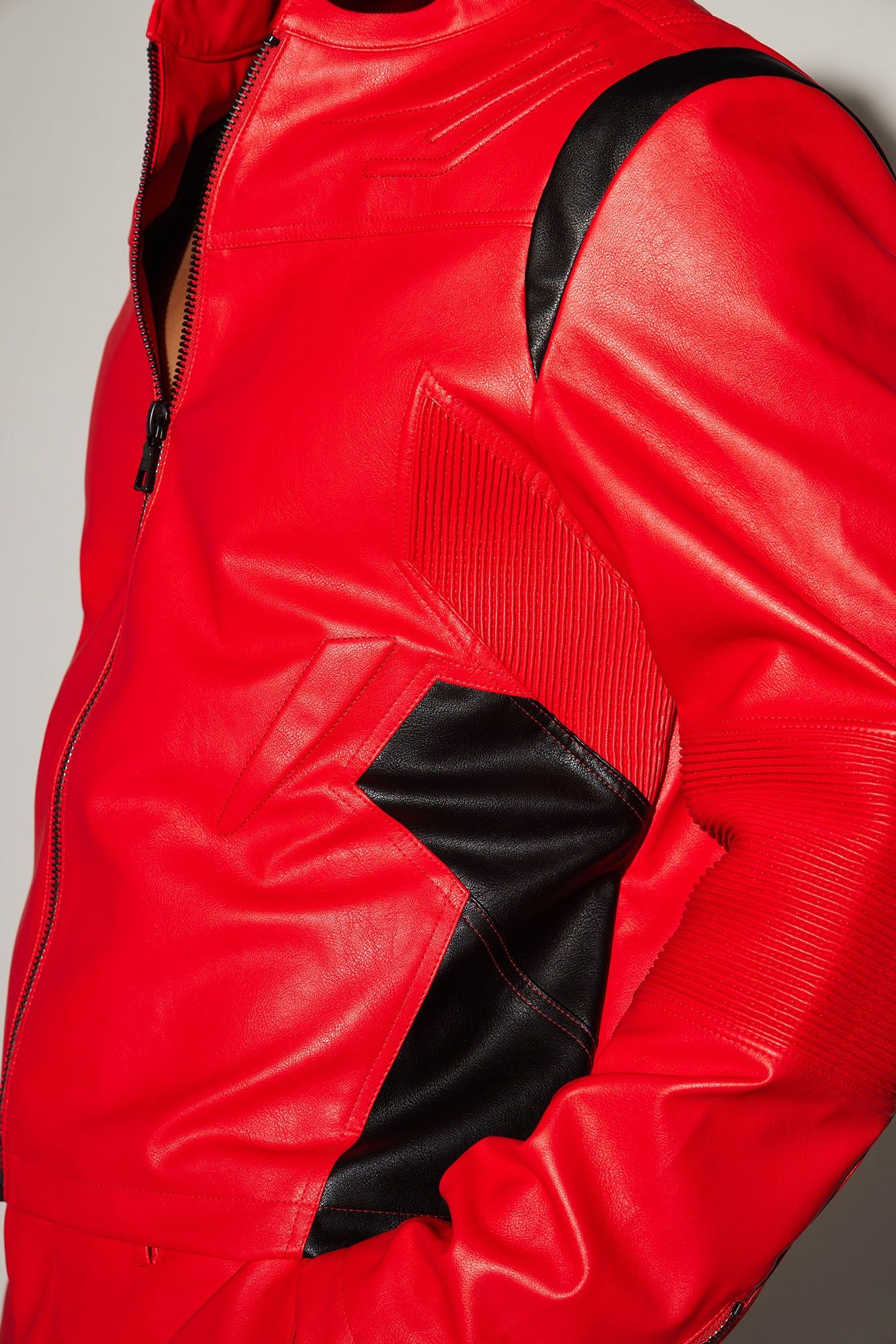 Dakota Faux Leather Moto Jacket - Red/combo sold by Fashion Nova product image thumbnail 3