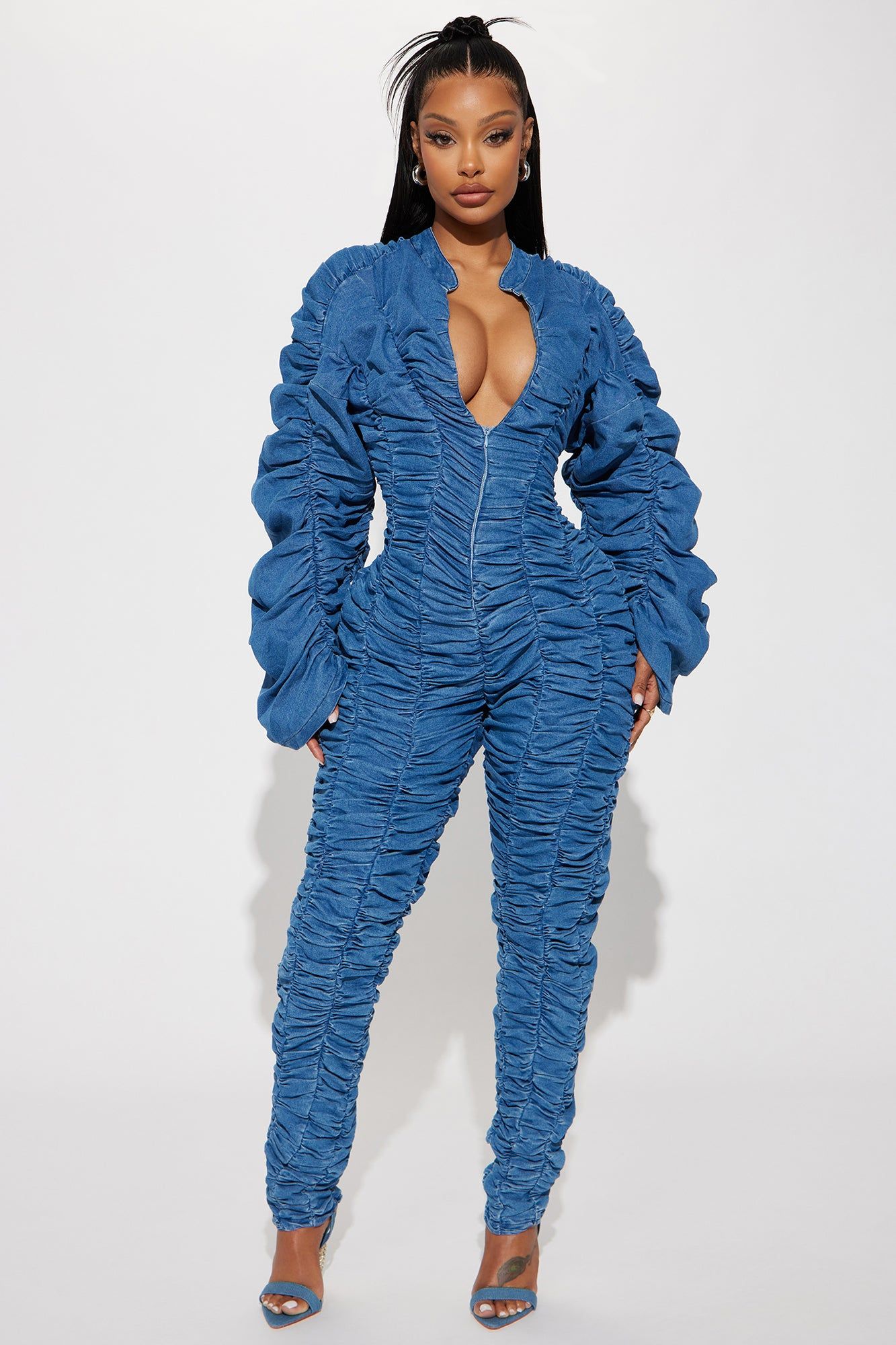 Slow Down Denim Jumpsuit - Medium Wash sold by Fashion Nova