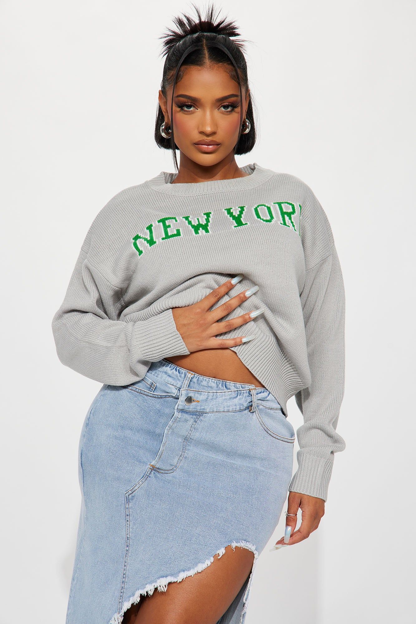 New York Vibe Sweater - Grey/combo sold by Fashion Nova