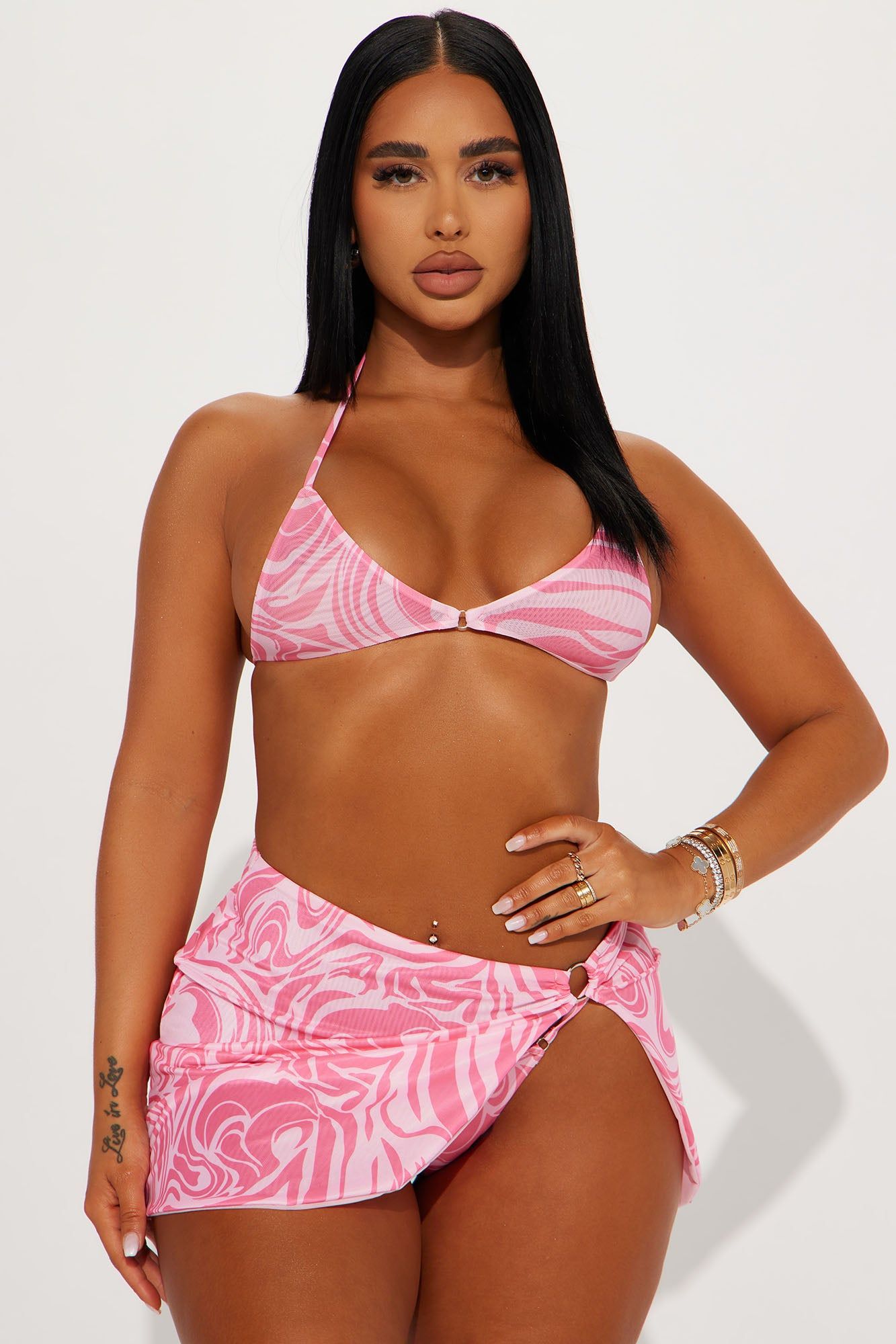 Comes In Waves 3 Piece Sunsuit - Pink/combo sold by Fashion Nova