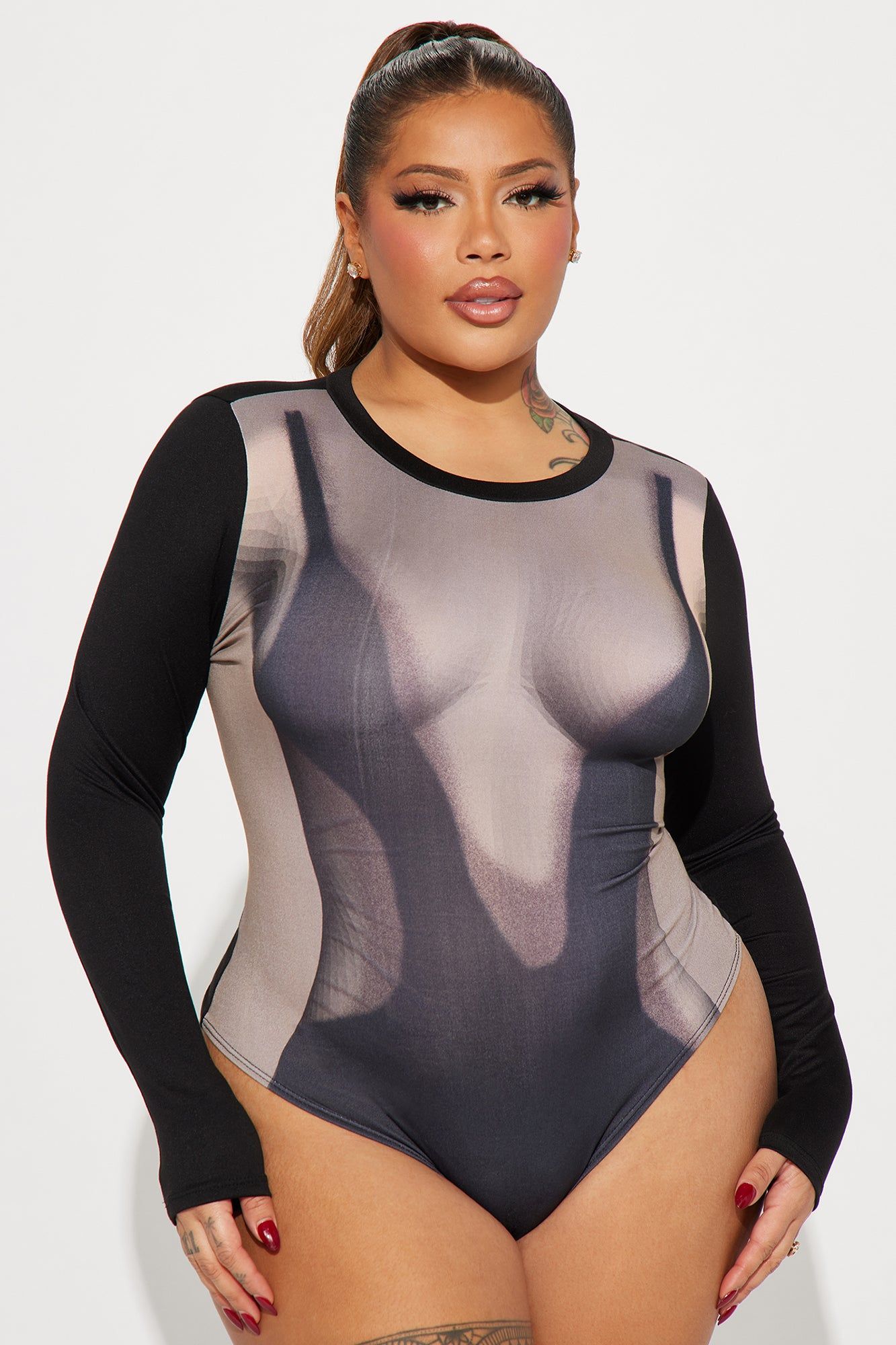 Good Form Long Sleeve Bodysuit - Taupe/combo sold by Fashion Nova product image thumbnail 5