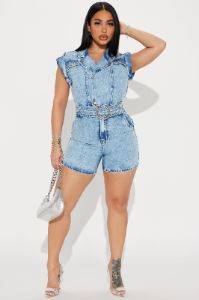 Hazy Living Denim Romper - Light Wash sold by Fashion Nova
