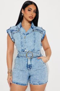 Hazy Living Denim Romper - Light Wash sold by Fashion Nova