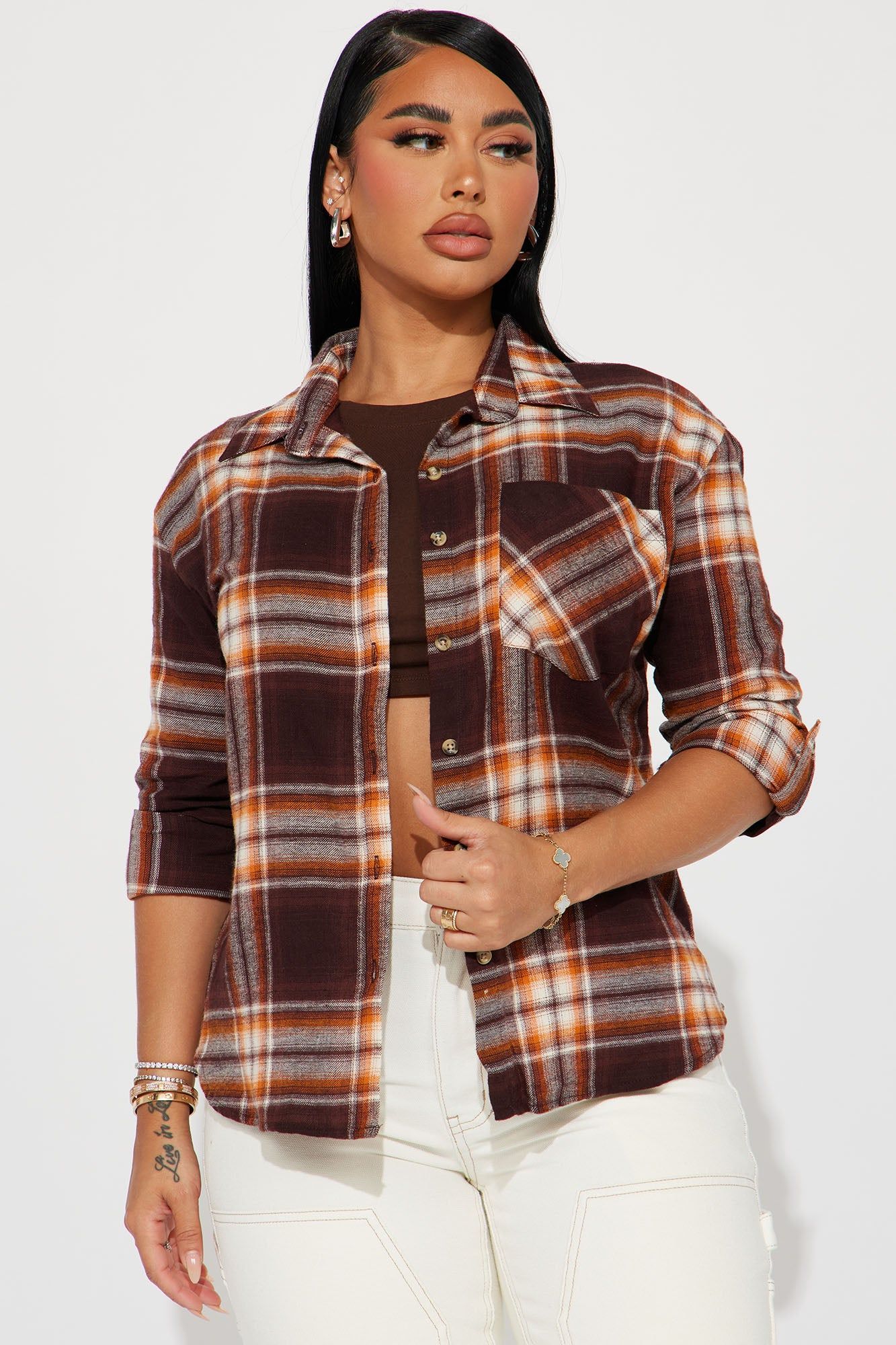 Keegan Plaid Shirt - Brown/combo sold by Fashion Nova
