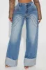 Feeling The Pressure Cuffed Straight Leg Jeans - Medium Wash sold by Fashion Nova