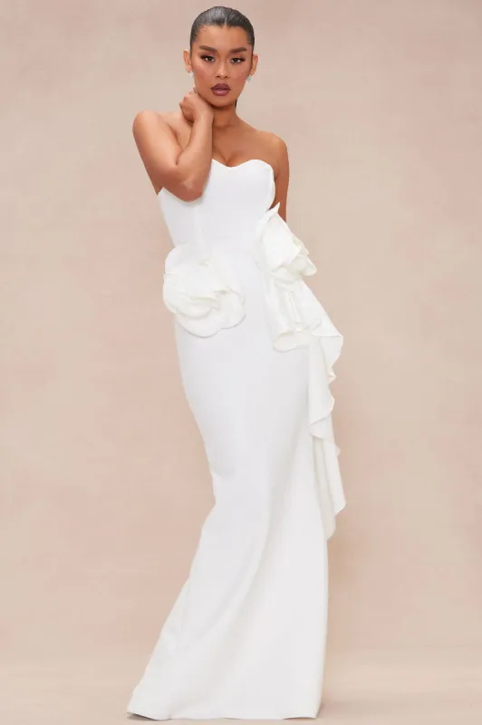 Nadia Flower Bandage Gown - White sold by Fashion Nova