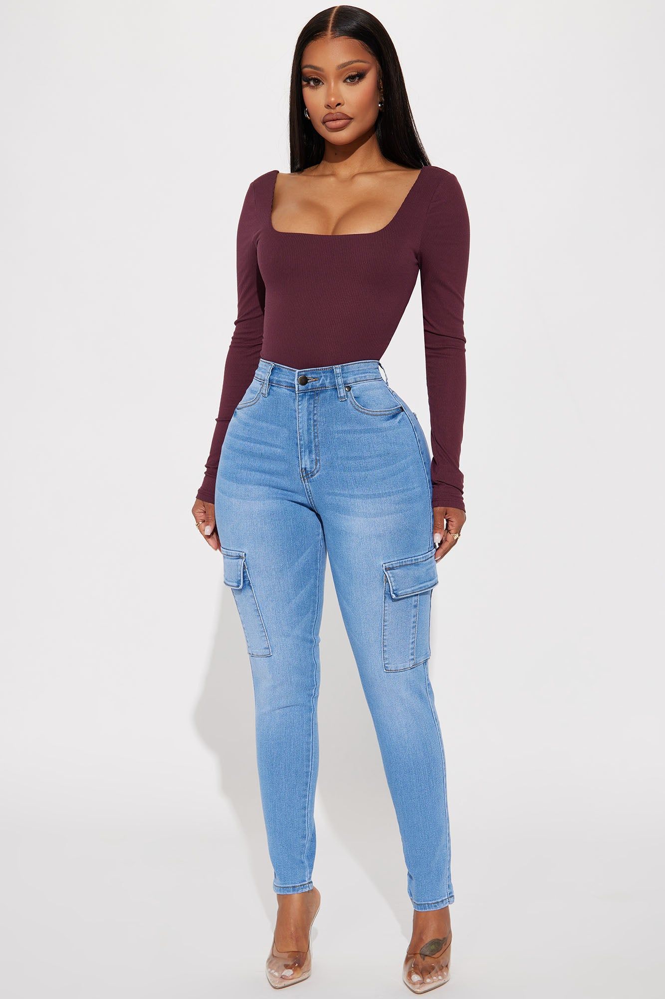 On The Roster Stretch Cargo Jean - Medium Wash sold by Fashion Nova