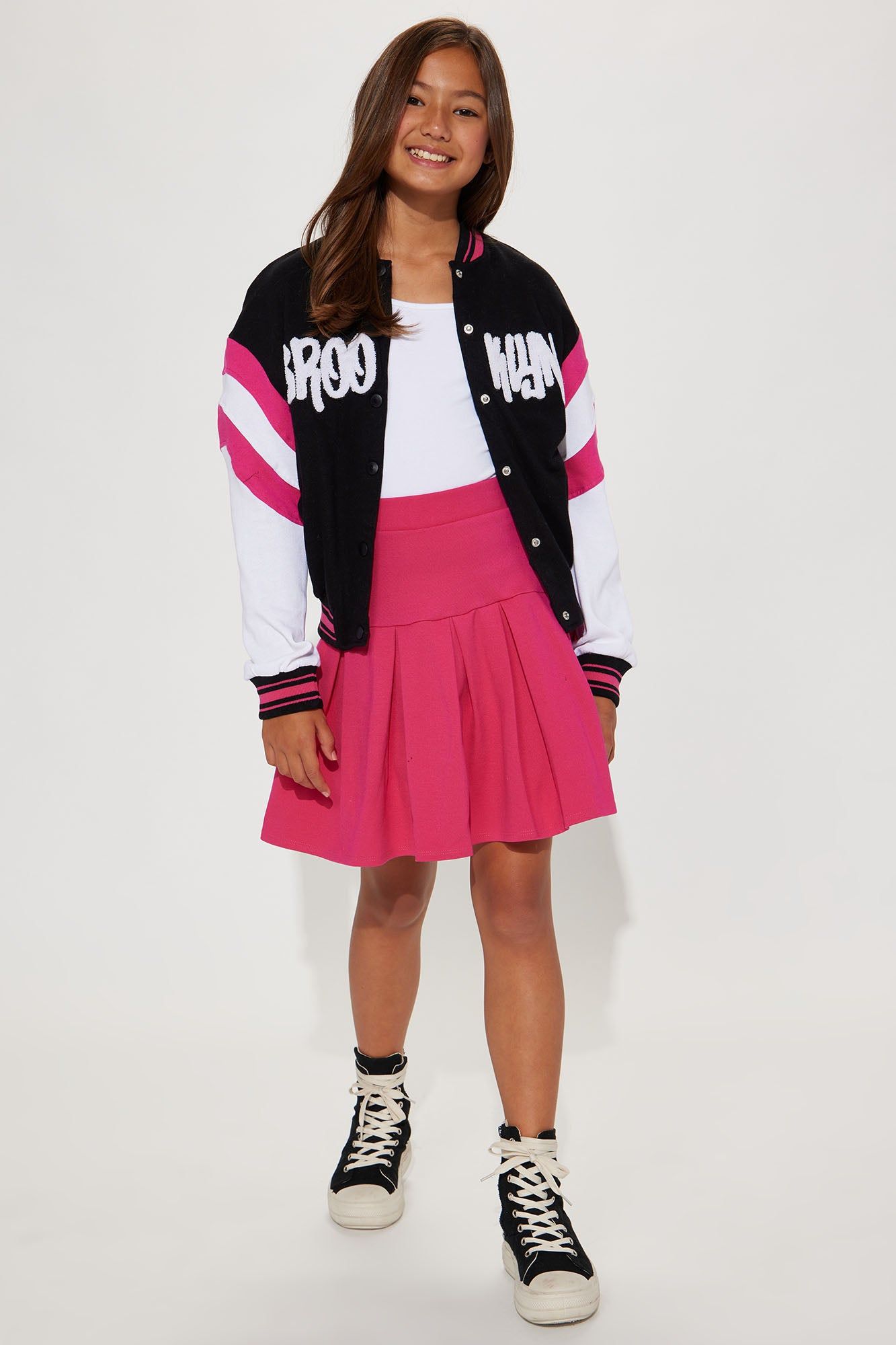 Mini Brooklyn Button Front Varsity Jacket - Black/White sold by Fashion Nova product image thumbnail 2