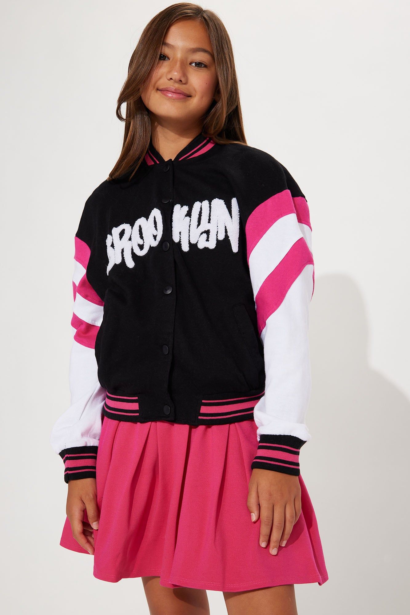 Mini Brooklyn Button Front Varsity Jacket - Black/White sold by Fashion Nova product image thumbnail 3
